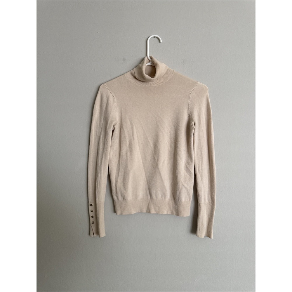 Zara Sweater Womens Small Beige Turtleneck Knit Lightweight Long Sleeve